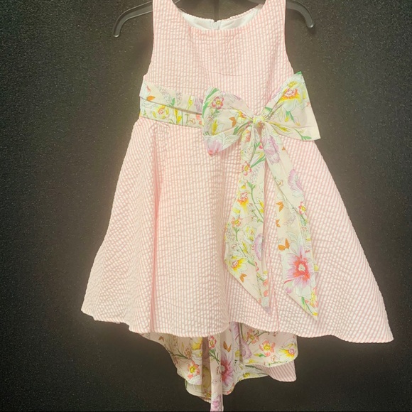 Girls Seersucker/Floral Bow-Waist Hi-Low Dress - Picture 4 of 9